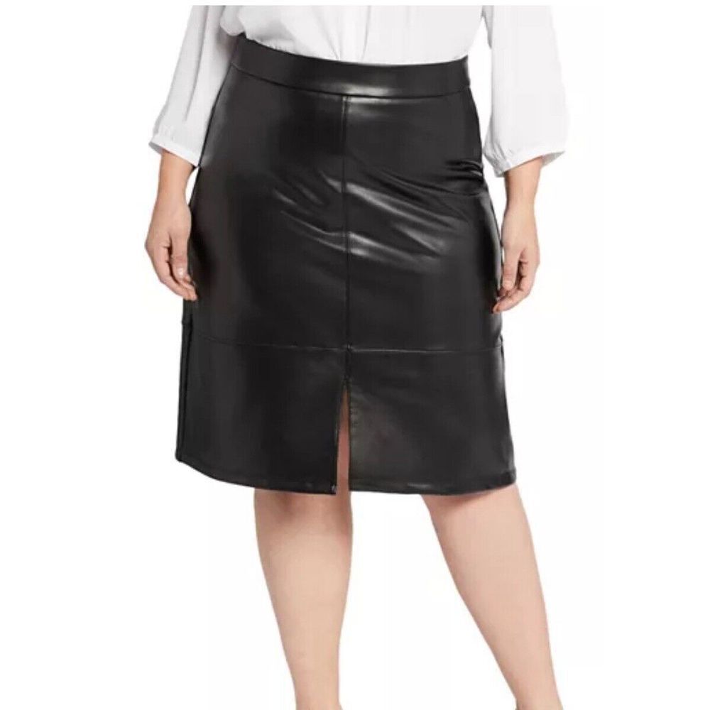 NYDJ Black Women's Faux Leather A-Line Sculpt‎ Her Skirt Plus Size 24W